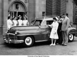 Hospital staff posed with new ambulance, The University of Iowa, 1948