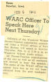 WAAC officer to speak here next Thursday