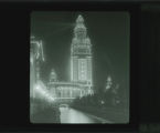 Side of electric tower, Venetian canal lighted at night