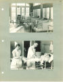 Nurses and babies in the nursery ward and a nurse and doctor applying a cast to a child in the Children's Hospital, The University of Iowa, January 1921