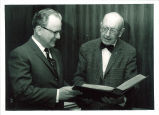 Library director Leslie W. Dunlap (left) with David C. Mearns of Library of Congress, The University of Iowa, April 24. 1969