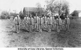 Cadets with bugles standing at attention, The University of Iowa, 1912