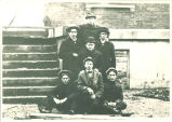 College of Engineering class of 1901 in front of Old South Hall after fire, The University of Iowa, 1901