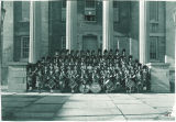 Scottish Highlanders on steps of Old Capitol, The University of Iowa, 1952