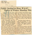 Public invited to hear WAAC, native of France Monday nite