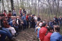 1984 Students enjoy an outing in the woods to learn about conservation