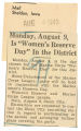 Monday, August 9, is "Women's Reserve Day" in the district