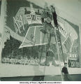 Students hanging modern art mural,The University of Iowa, March 1940