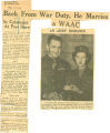 Back from war duty, he marries a WAAC