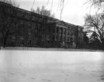 Curtiss Hall with winter snow fence, viewed from the northwest, 1956