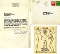 Samuel X. Radbil's Thank You letter to Helen Patricia (Patsy) Wilson exchanging bookplates. 