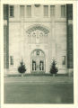 Architectural detail of Gothic tower main entrance, the University of Iowa, 1928