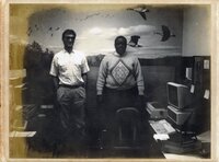 1987  Mark Fehseke and Terry Cosby stand for a photo in the offices of the Des Moines County Soil and Water Conservation District