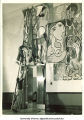 Students with modern art wall hanging, The University of Iowa, March 1940