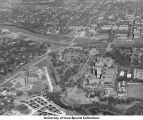 West campus and Iowa River, Iowa City, Iowa, ca. 1955