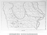 Map of Iowa marked with location of Nebraskan gumbotil outcrops, Iowa, late 1890s or early 1900s