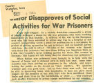 Editor disaproves of social activities for war prisoners