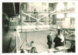 Grant Wood in the mural studio, The University of Iowa, 1940