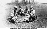 University of Iowa cadets eating lunch at West Liberty, Iowa, 1912