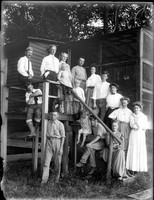 PA 132  Sixteen people on steps, dog