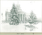 Snowy west facade of Old Capitol and terrace, The University of Iowa, December 1953