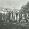 Theta Delta Chi Homecoming lawn display, ""Jayhawk,"" 1950