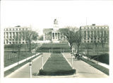 Cars on Iowa Avenue leading toward the west side of the Old Capitol, The University of Iowa, November 17, 1927