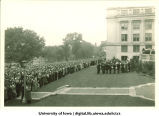 Induction ceremony on west side of Old Capitol, The University of Iowa, 1920s