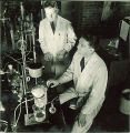 Men working on experiment in a lab, The University of Iowa, 1930s