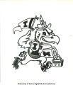 Herky the mascot with Iowa pennant and radio, The University of Iowa, 1980s