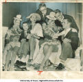 Iowa football players visit backstage with chorus girls at night club, Hollywood, Calif., December 26, 1956