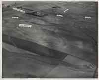 Aerial view of farm land showing terraces, waterways and windbreaks on the Meis farm