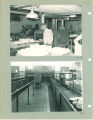 Dishwashers in the kitchen and the food service line at the cafeteria at Currier Hall, The University of Iowa, 1950s