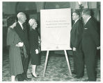 Paul Engle and others at reception for Iowa Writers' Workshop anthology "Midland," Iowa Memorial Union, The University of Iowa, 1961
