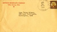 Antioch Bookplate Company envelope addressed to Helen Patricia (Patsy) Wilson, no contents inside