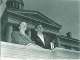 Students standing in front of the Old Capitol west portico, The University of Iowa, 1948