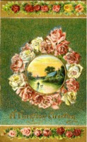 Birthday Greeting with Pink and Green Flowers