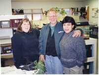 2001  Des Moines County Soil and Water Conservation  District Secretary Jamie Grimes, District Commissioner Ron Snyder, and NRCS District Conservationist in Wapello, Connie Ramirez pose for a photo