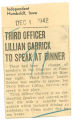Third Officer Lillian Garrick to speak at dinner