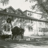 Kappa Kappa Theta Homecoming lawn display, ""Cyclone scrambles buffalo,"" 1952