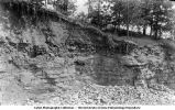 Limestone in quarry north of Iron Bridge and Robert's Ferry near where the Interurban crosses the Iowa River, Iowa, late 1890s or early 1900s