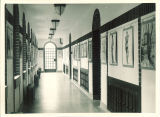 Drawings displayed in an Art Building corridor, the University of Iowa, 1950s?