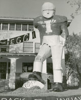 Delta Tau Delta lawn display, ""Crack the Jayhawks"", Homecoming, 1950