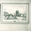 Drawing of small town scene, The University of Iowa, 1947