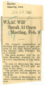 WAAC will speak at open meeting, February 8