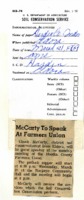 McCarty to speak at farmers union. 