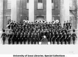ROTC band standing on Old Capitol steps, The University of Iowa, 1930