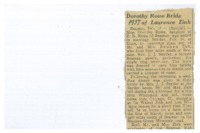 Wedding of Dorthy Rowe and Laurence Zink article