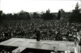 Homecoming Pep Rally on Central Campus, from the view on stage, 1977