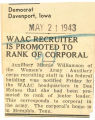 WAAC recruiter is promoted to rank of corporal